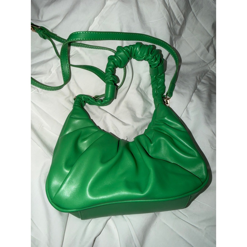 Petite Simone Green Vegan Leather Ruched Croissant Bag Crossbody Slouchy Hobo
